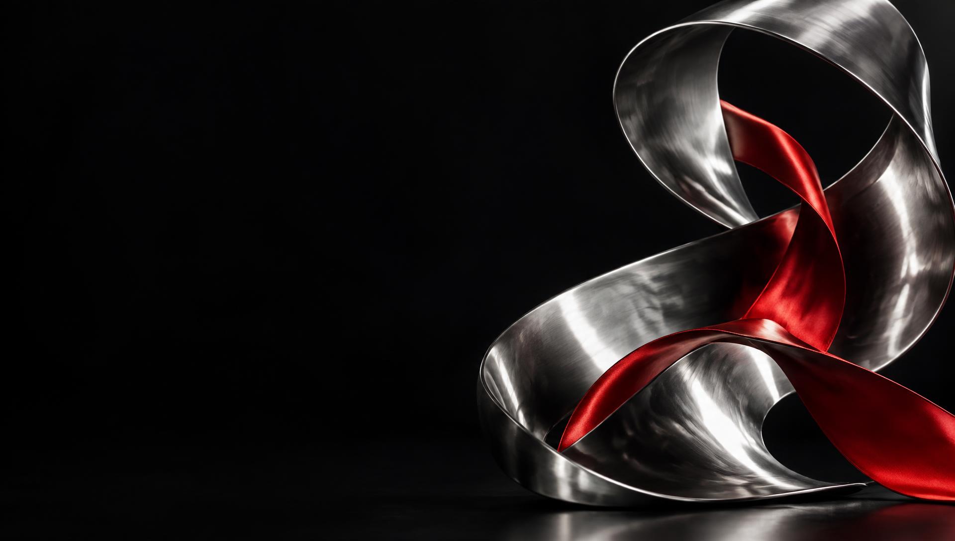 Abstract silver and red studio sculpture; showreel placeholder artwork